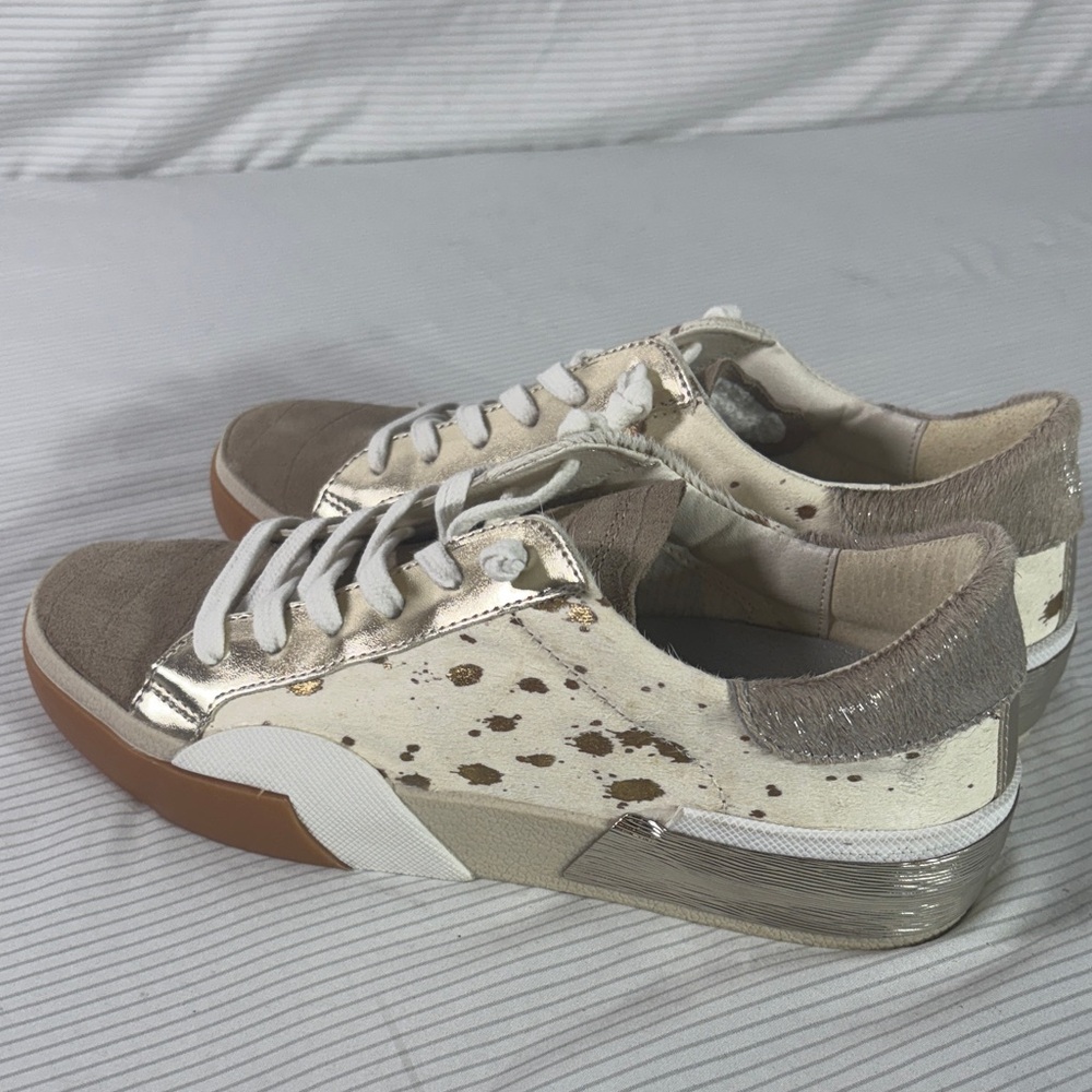 Dolce Vita Women's Sneakers in Dune color Leather and Real Fur Gold Metallic-6.5